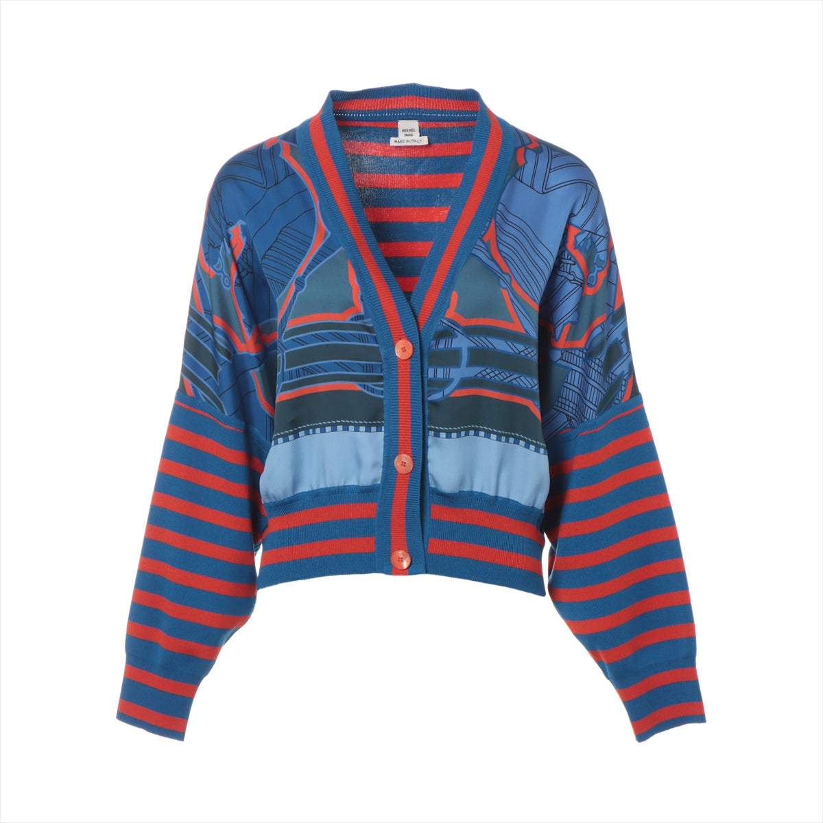 Hermès 22SS Silk Cardigan 40 Ladies' blue x red  26-7758 Tattersall zigzag