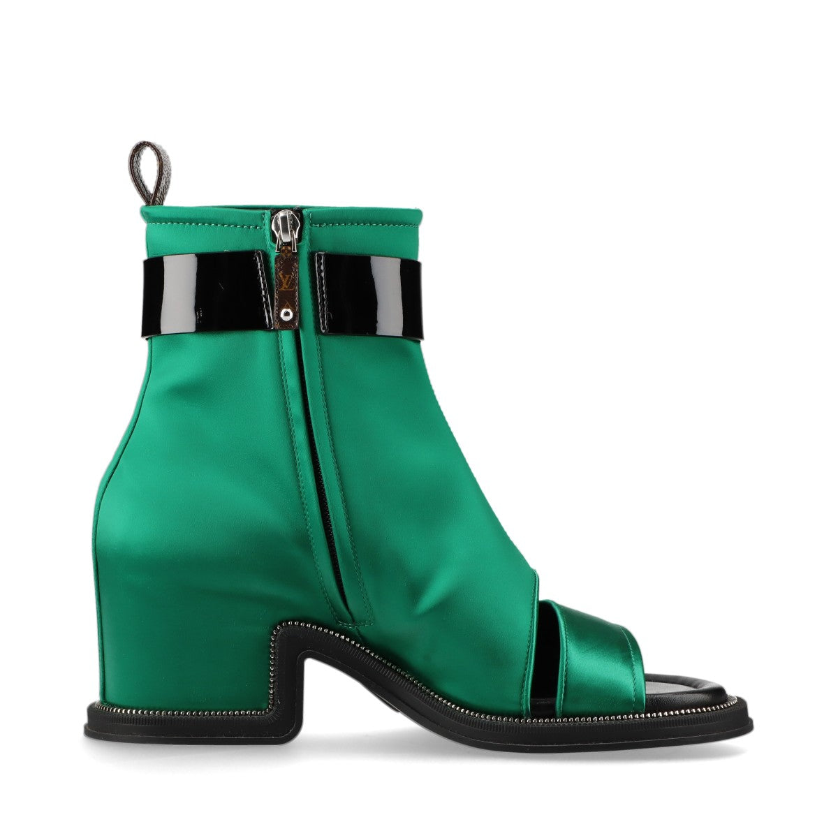 Louis Vuitton moonlight line 22 years Satin x Leather Short Boots EU38 Ladies' Green x black NL0212 Box There is a bag