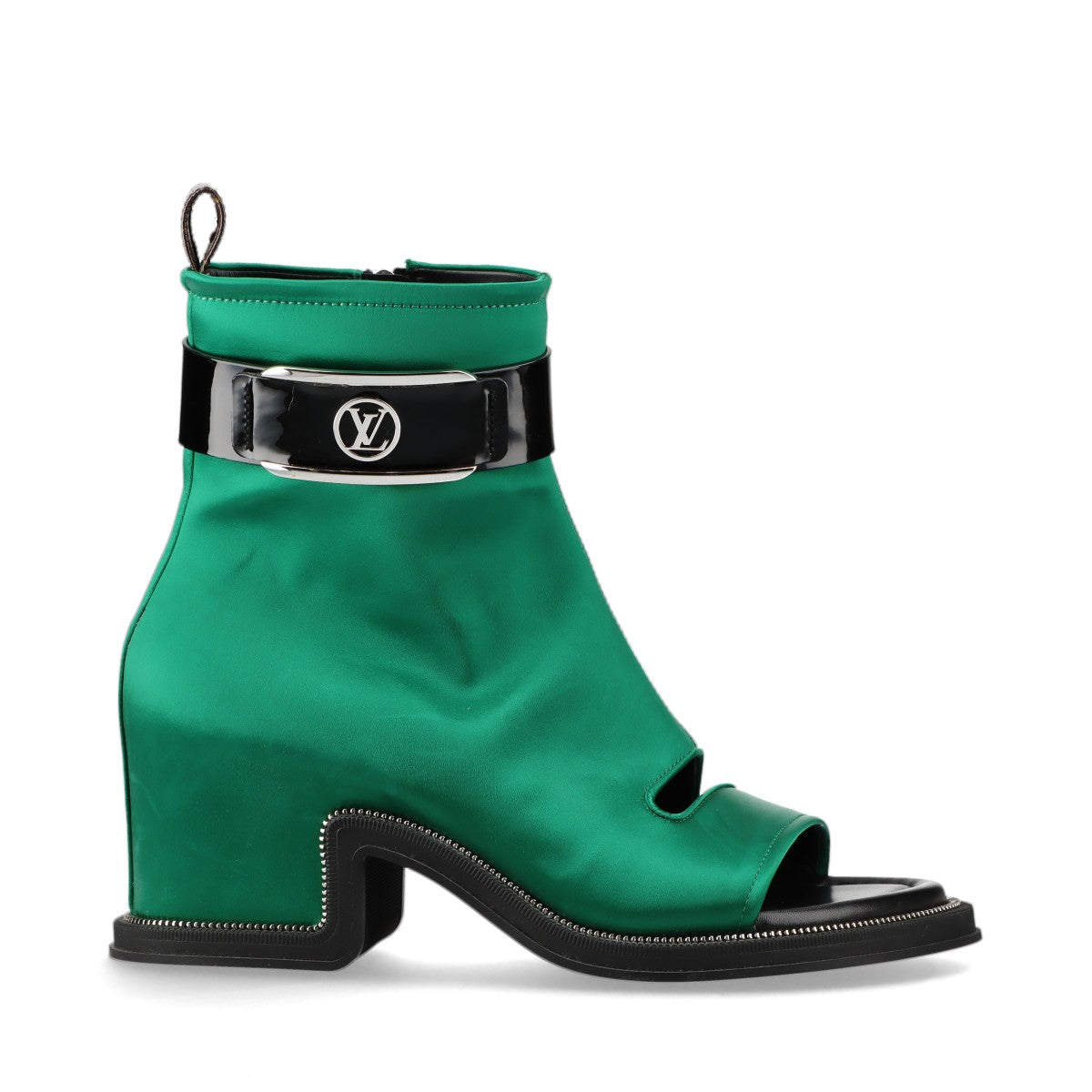 Louis Vuitton moonlight line 22 years Satin x Leather Short Boots EU38 Ladies' Green x black NL0212 Box There is a bag