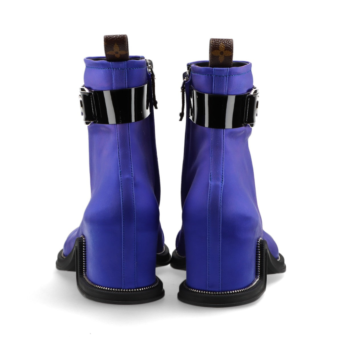Louis Vuitton moonlight line 22 years Satin x Leather Short Boots EU38 Ladies' Blue x Black NL0212 Box There is a bag