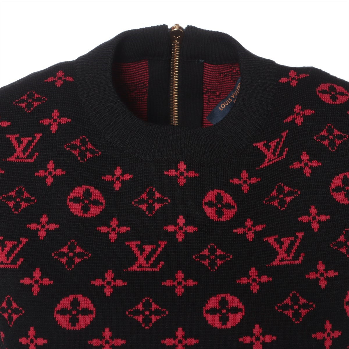 Louis Vuitton 20AW Cotton & Wool Sleeveless Dress S Ladies' Red x Black  RW202W Monogram