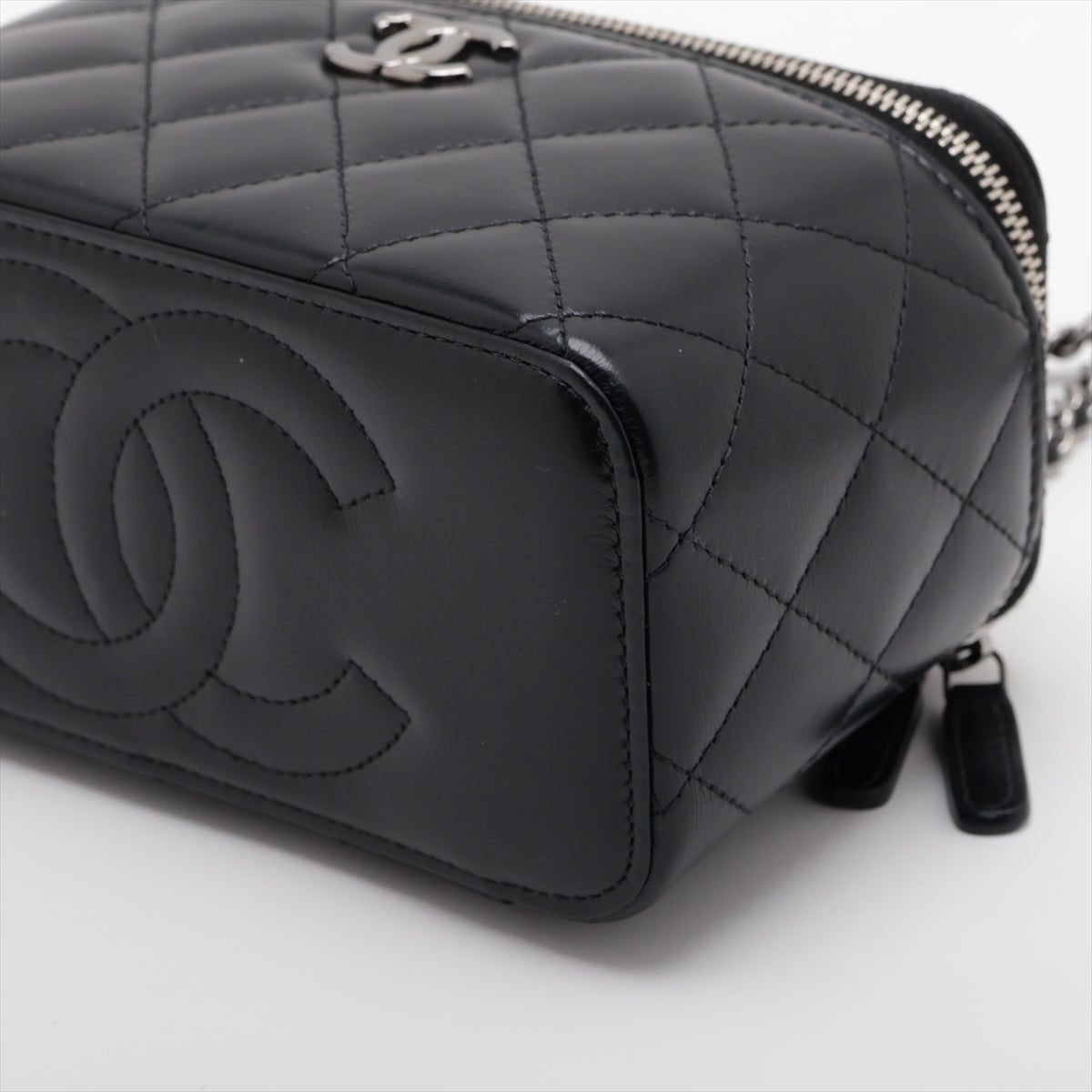 Chanel Matelasse Lambskin Chain shoulder bag Vanity Black Silver Metal fittings