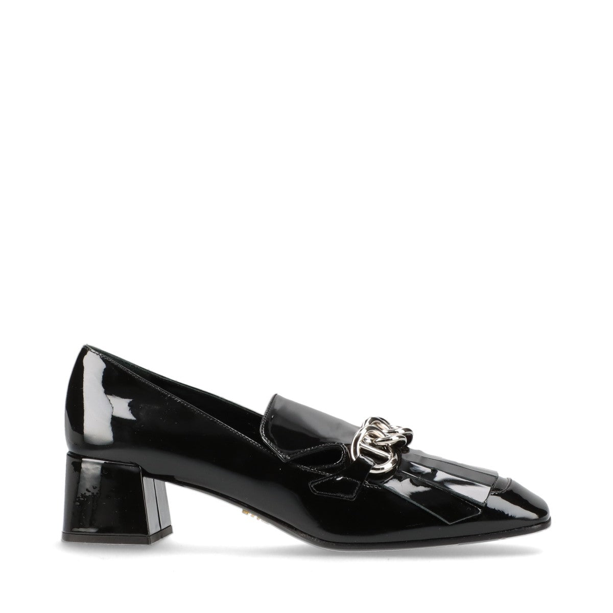 Prada Patent Leather Loafer EU38.5 Ladies' Black Fringe Chain There is a bag