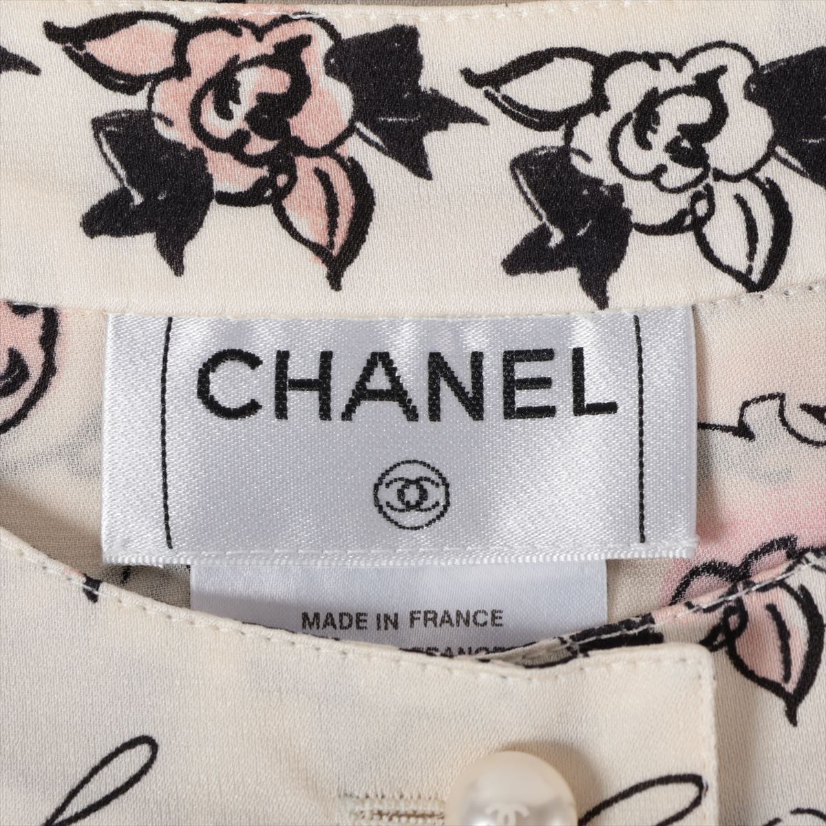 Chanel Coco Button 06C Silk Blouse 38 Ladies' Ivory  P27774