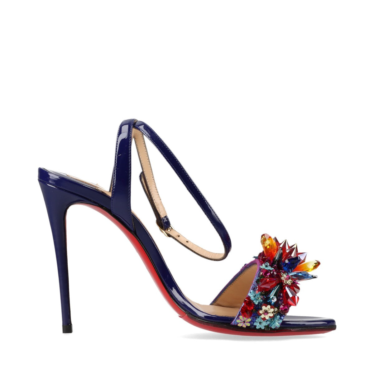 Christian Louboutin Patent leather Sandals 35 Ladies' Navy x red Multiqueen Crystal Bijou Strap box There is a storage bag