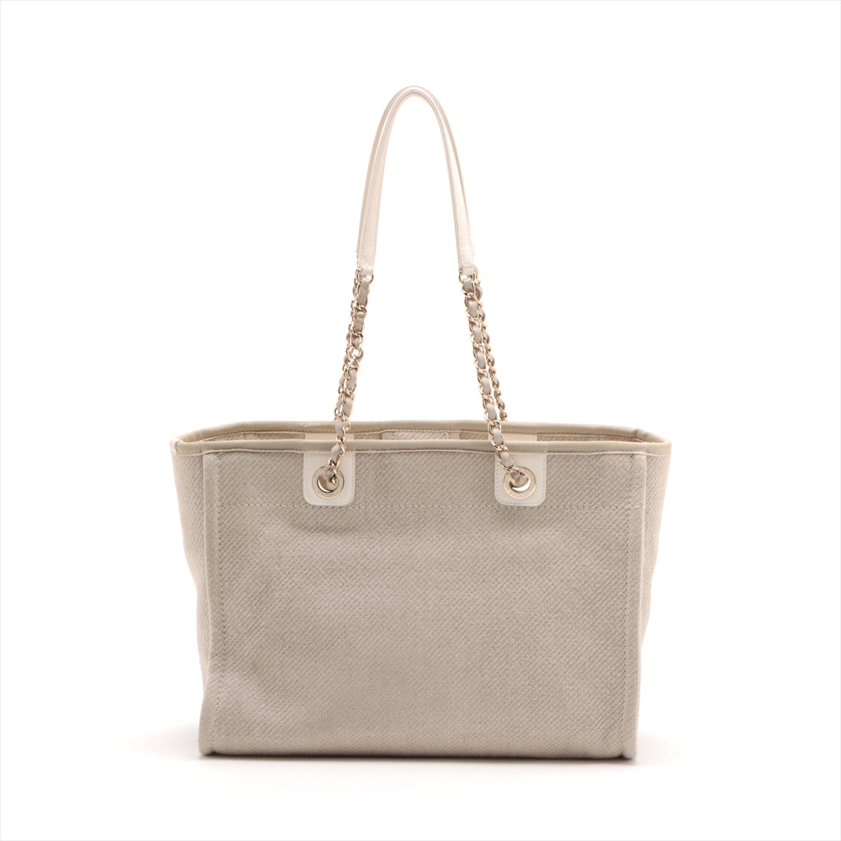 Chanel Deauville MM Canvas & leather Chain tote bag Beige Gold Metal fittings