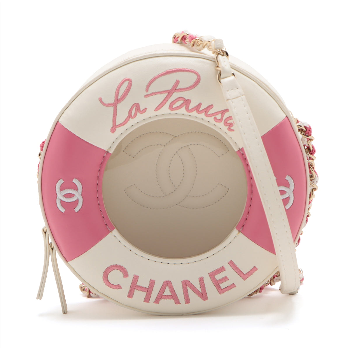 Chanel La Pausa Lambskin Chain shoulder bag White x pink Gold Metal fittings 26XXXXXX