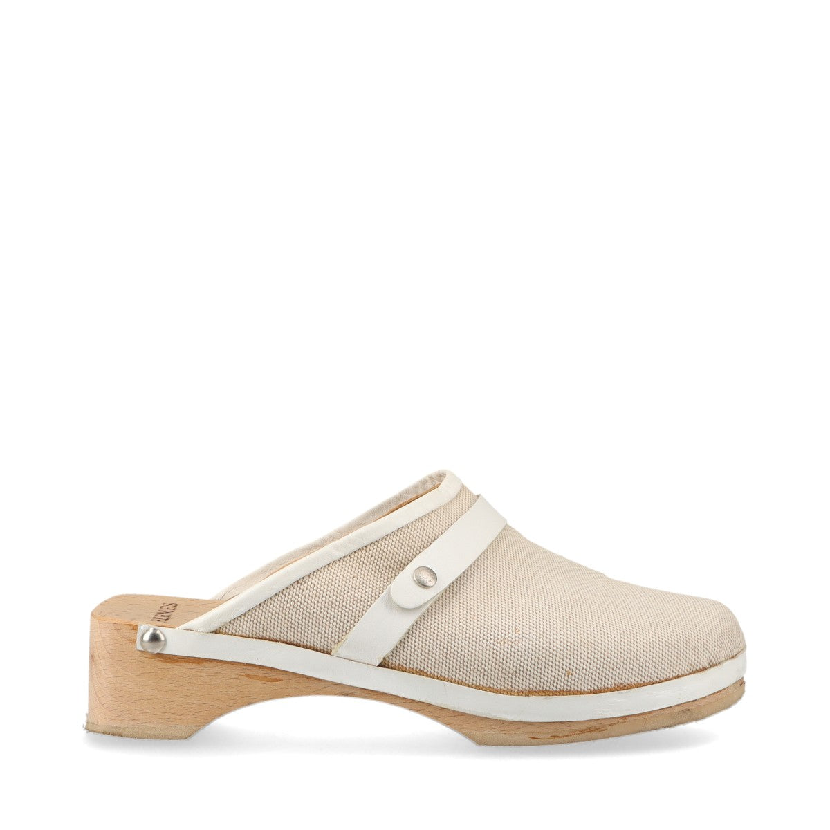 Hermès Canvas & Leather Sandals 35 Ladies' Beige x white Serie Button Wood sole