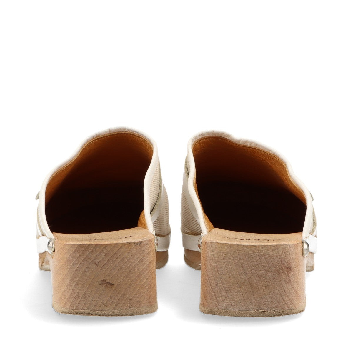 Hermès Canvas & Leather Sandals 35 Ladies' Beige x white Serie Button Wood sole