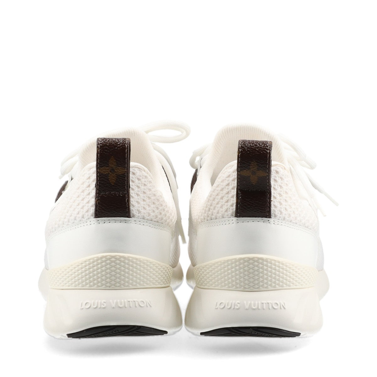 Louis Vuitton After game line Knit × Leather Sneakers EU38 1/2 Ladies' White x brown Monogram Discolored There is a replacement string