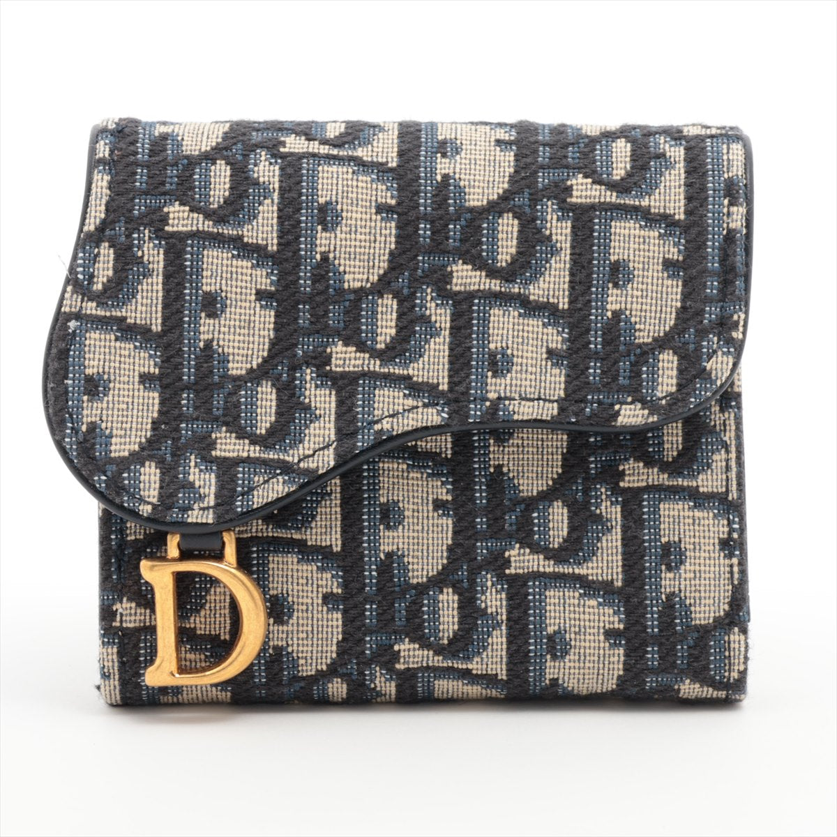 Dior Trotter Saddle Canvas & Leather Compact Wallet Navy Blue