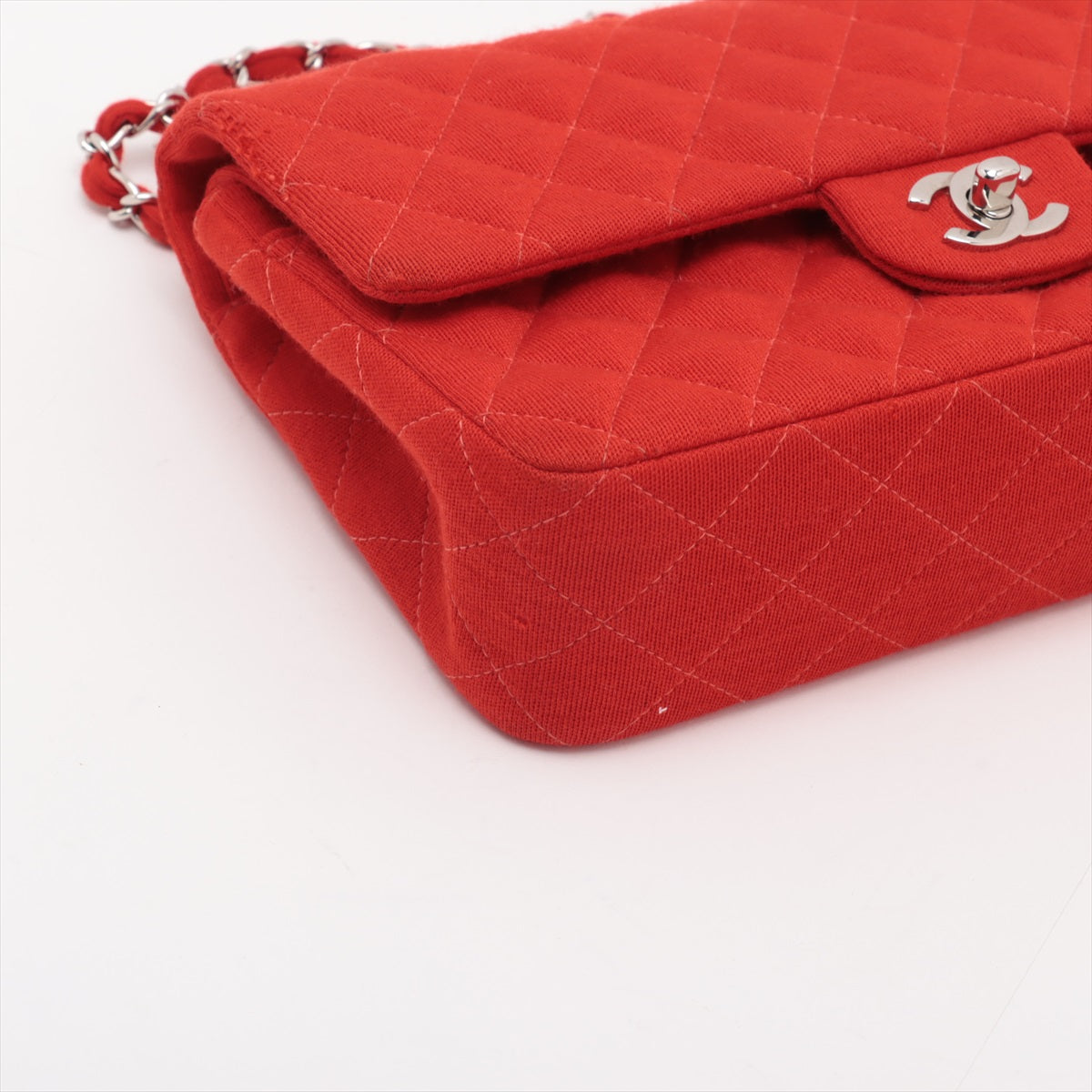 Chanel Matelasse 25 Cotton Double Flap Double Chain Bag Red Silver Metal Fittings 5XXXXXX A01112