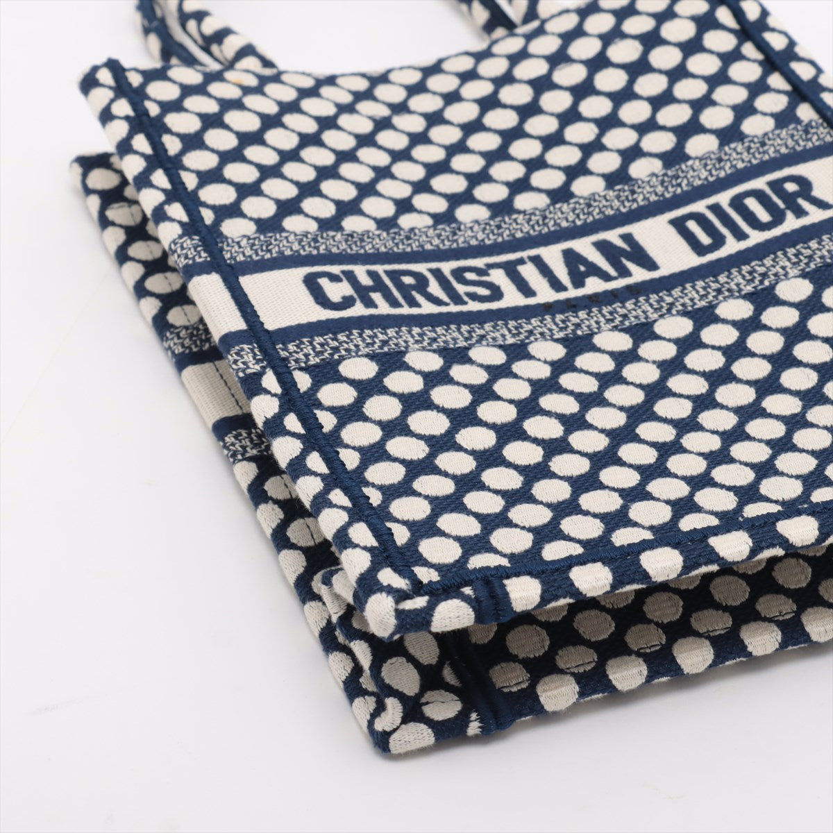 Christian Dior Vertical Book Tote canvas Handbag Navy Blue