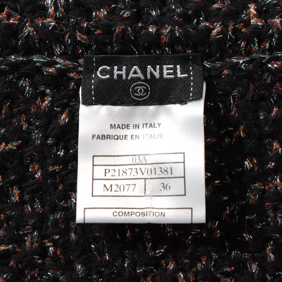 Chanel Coco Button 03A Wool x alpaca Cardigan 36 Ladies' Black × Brown  P21873V01381