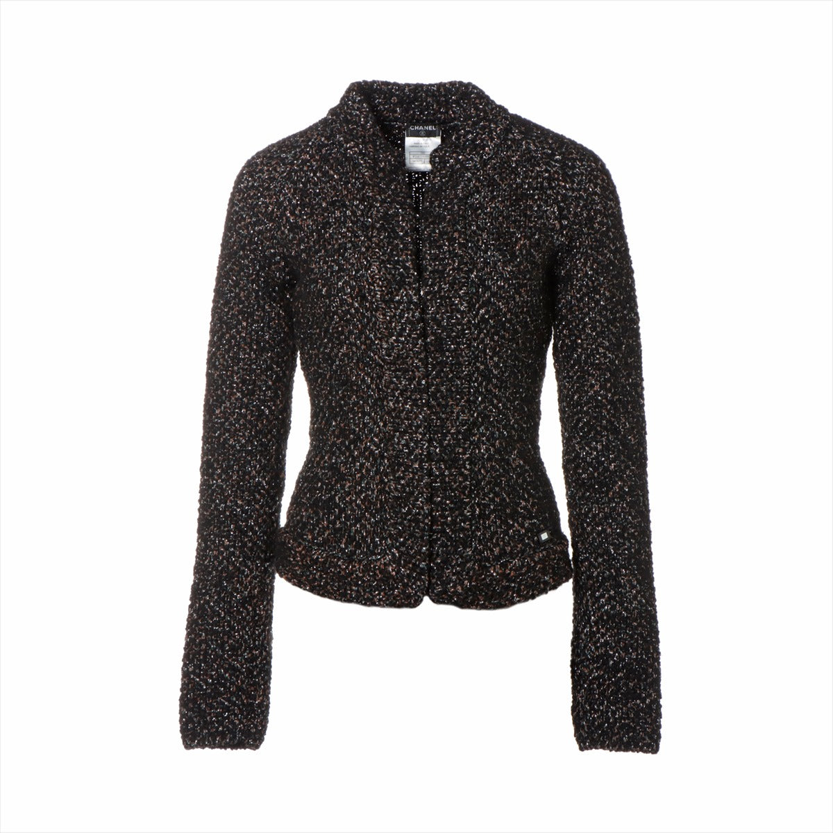 Chanel Coco Button 03A Wool x alpaca Cardigan 36 Ladies' Black × Brown  P21873V01381