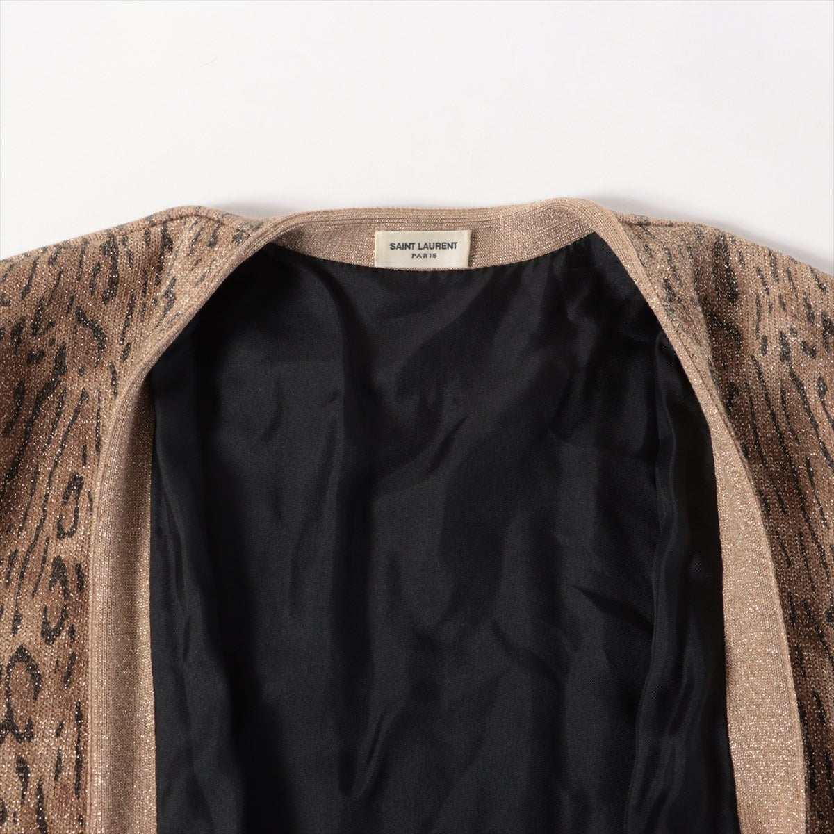 Saint Laurent Paris Wool Cardigan XS Ladies' Black×Gold  390456 Léopard