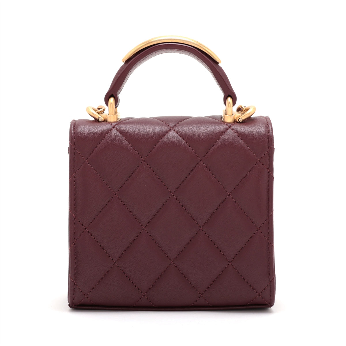Chanel Mini Mini Matelasse Lambskin Chain Shoulder Bag Top Handle Bordeaux Gold Metal Fittings