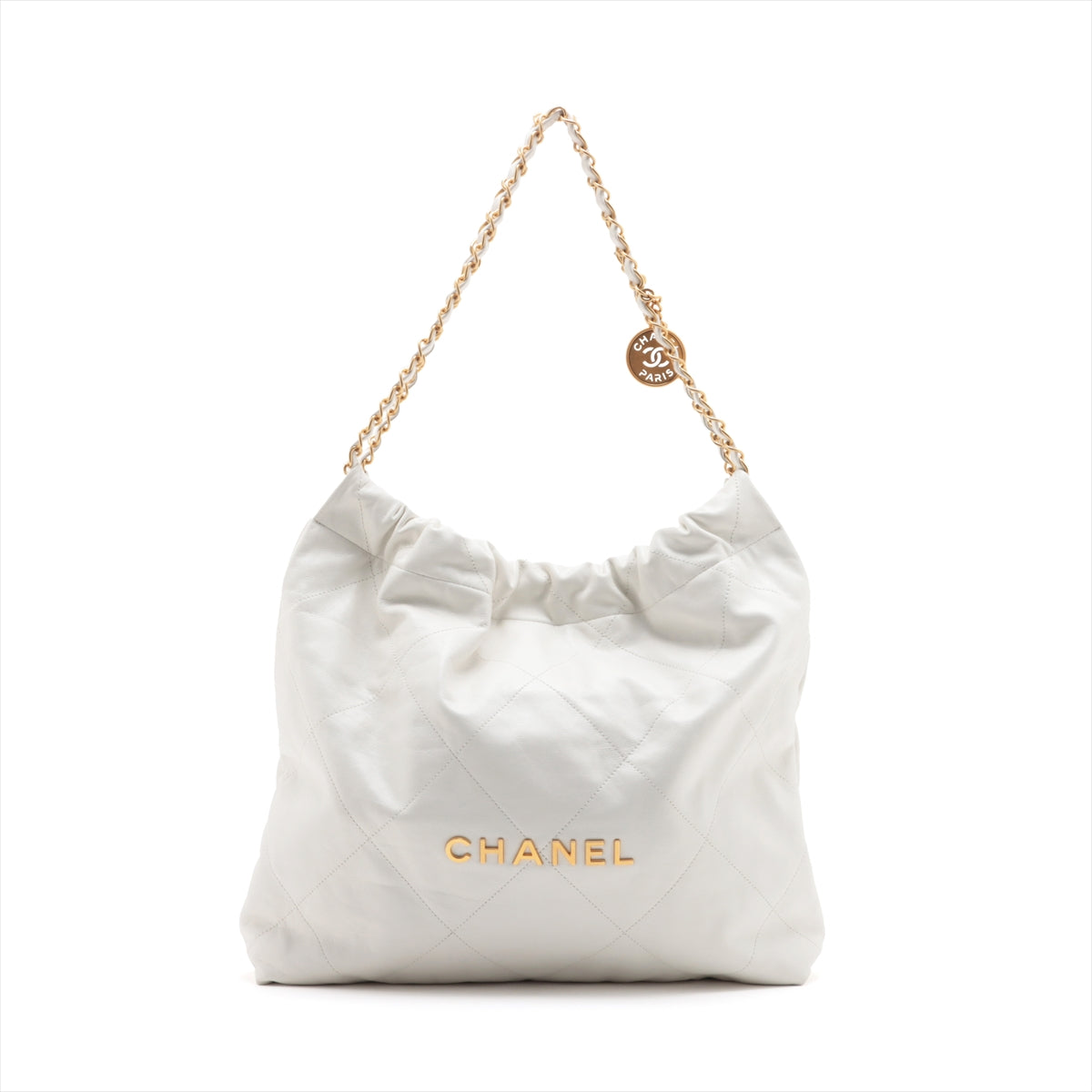 Chanel Chanel 22 Leather Chain Shoulder Bag White Gold Metal Fittings
