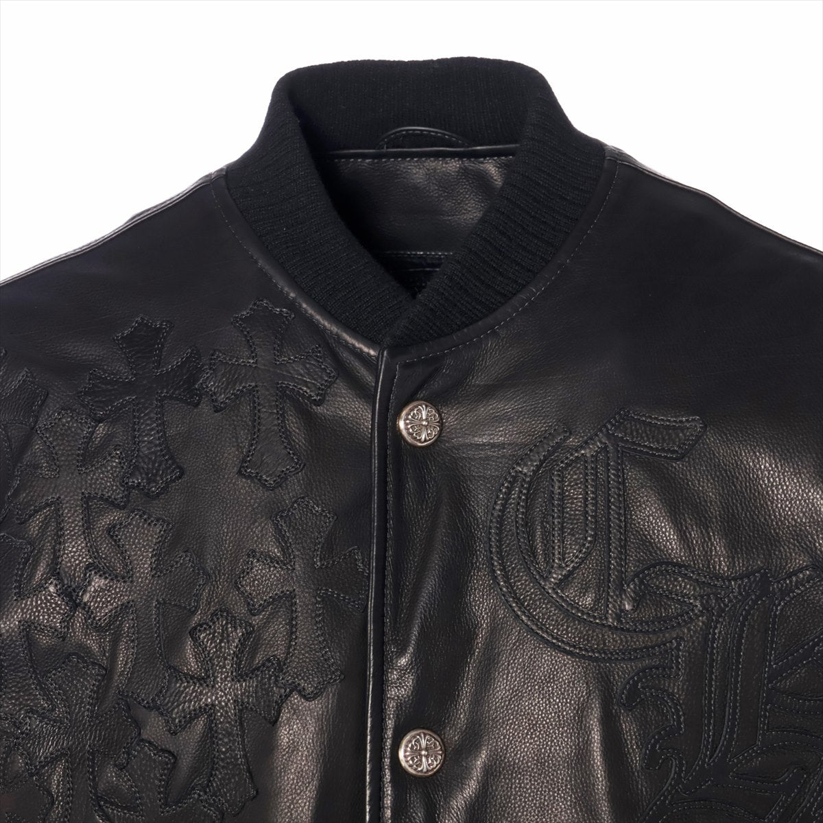 Chrome Hearts Letterman Blouson Leather size M Black × Silver CH multi leather patch