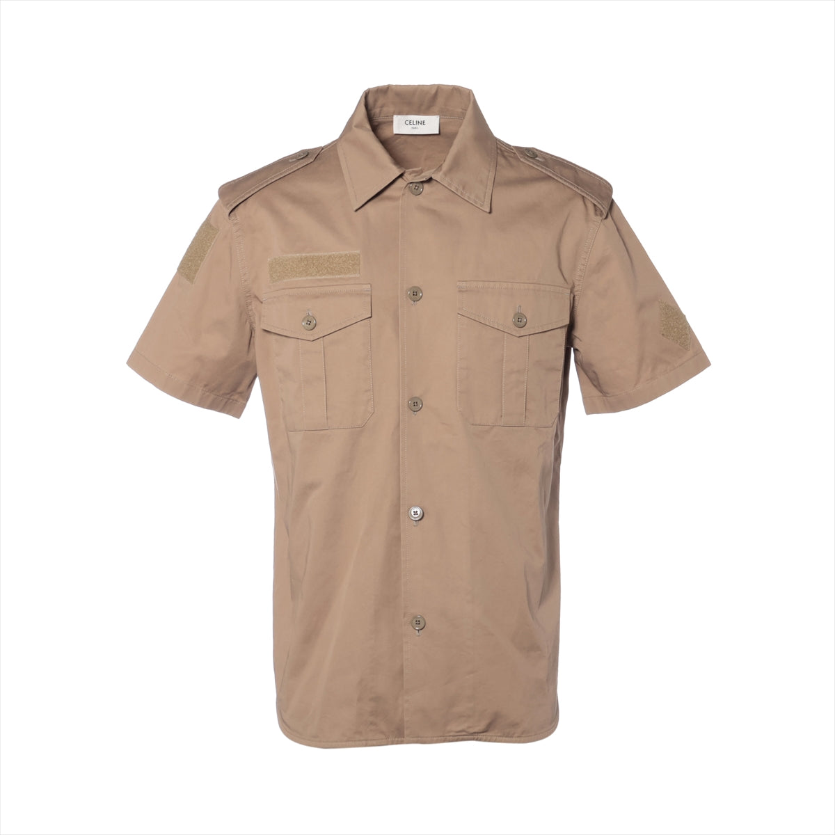 Celine Cotton & linen Shirt 38 Men's Khaki  velcro detail short sleeve open collar shirt 2C881219I