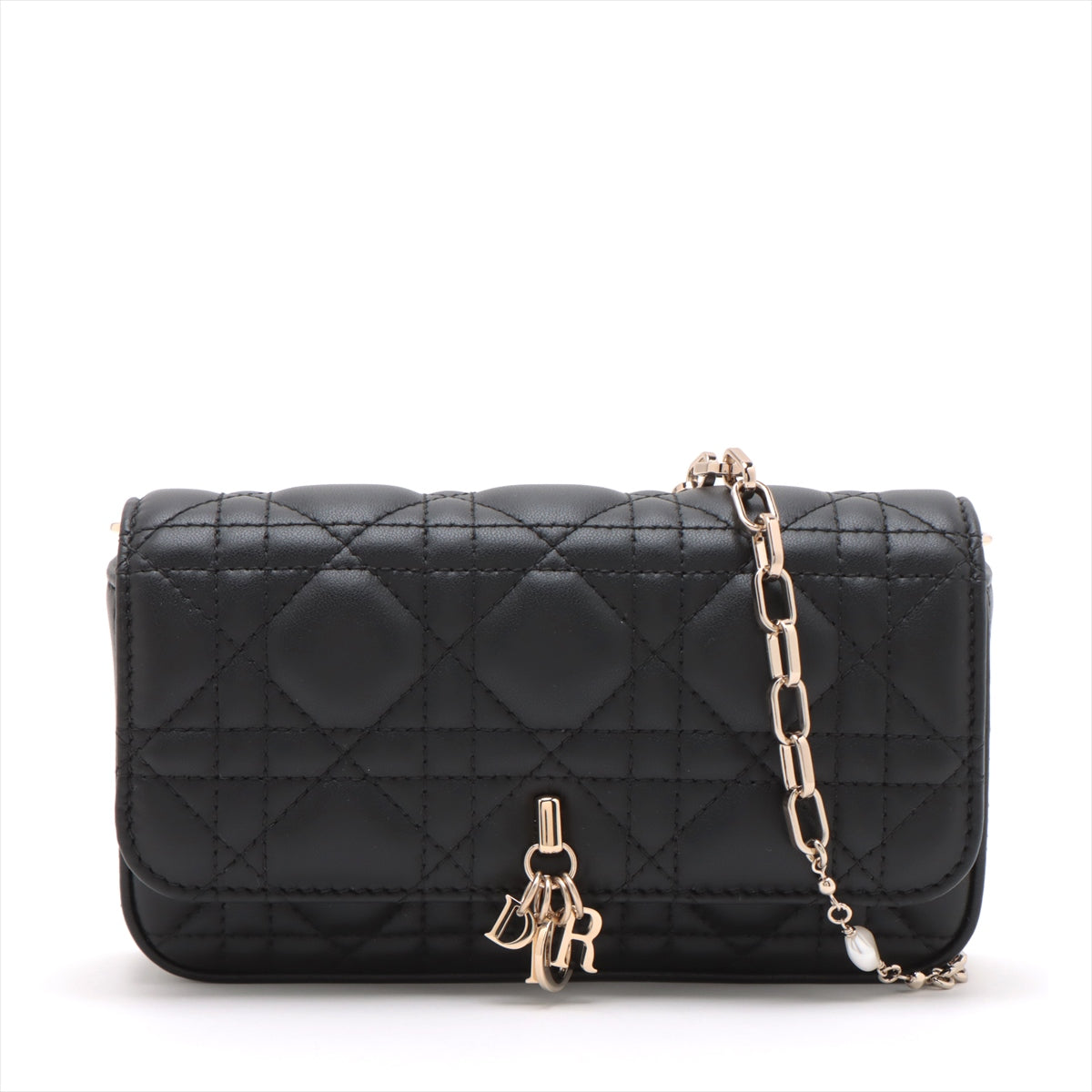 Christian Dior Lady Dior Cannage Leather Chain Shoulder Bag Black