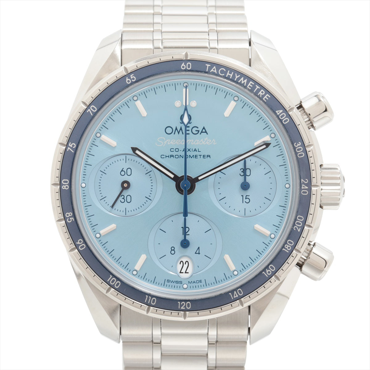 Omega Speedmaster 38 Co-Axial Chronometer Chronograph 324.30.38.50.03.001 SS AT Blue Dial 2 Extra Links