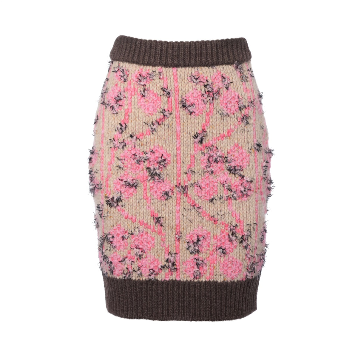 Chanel Coco Mark 22K Wool & Cashmere Knit Skirt 34 Ladies' Beige×Pink  P73897K10589