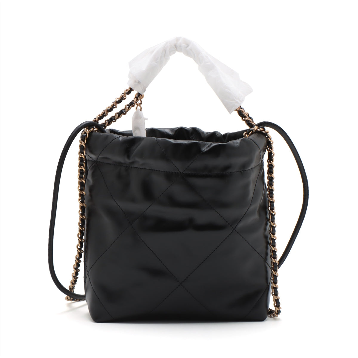 Chanel Chanel 22 mini shiny calfskin Chain Shoulder Bag Black Gold Metal Fittings AS3980