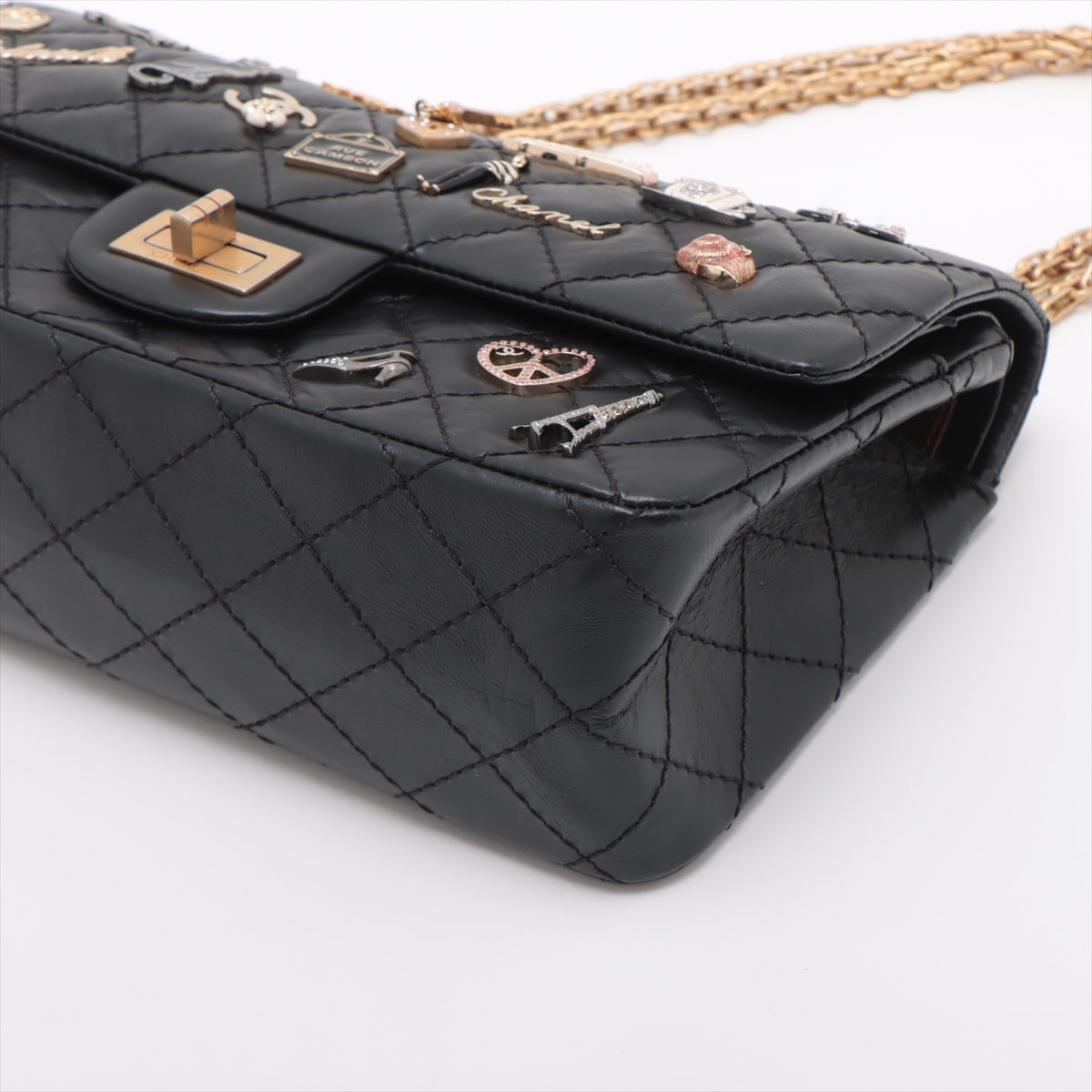 Chanel Matelasse 2.55 Vintage calf Double Flap Double Chain Bag Icon Black Gold Metal Fittings 25XXXXXX A37586