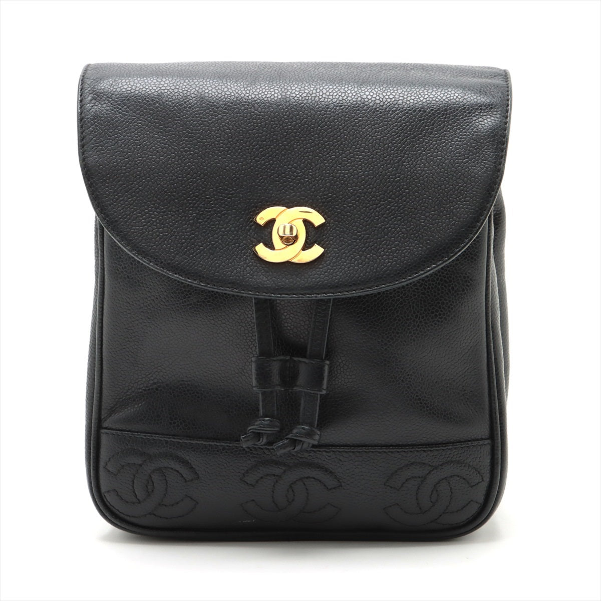 Chanel Triple Coco Caviar Skin Chain Backpack Black Gold Metal Fittings 4XXXXXX