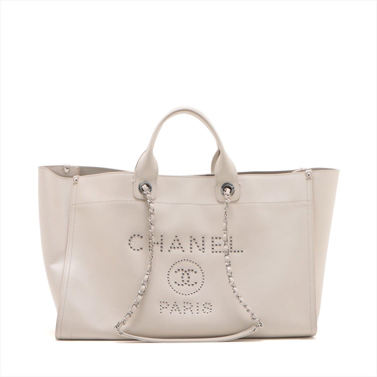 Chanel Deauville GM Caviar Skin Chain Tote Bag 2WAY Beige Silver Metal Fittings 25XXXXXX