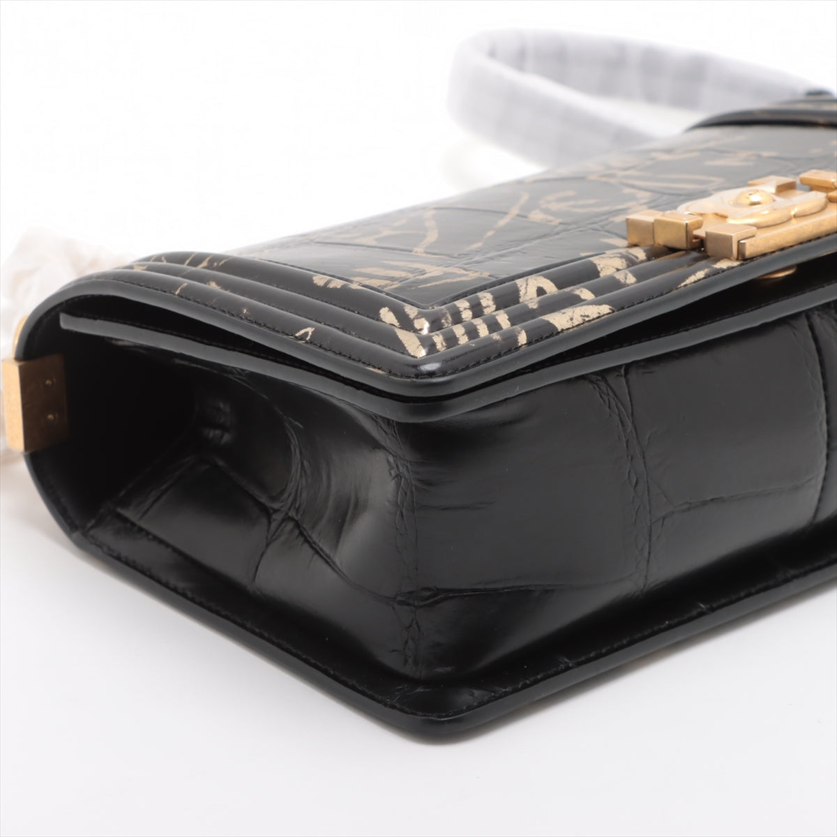 Chanel BOY CHANEL 25 Mock Croc Chain Shoulder Bag Black Gold Metal Fittings 28th