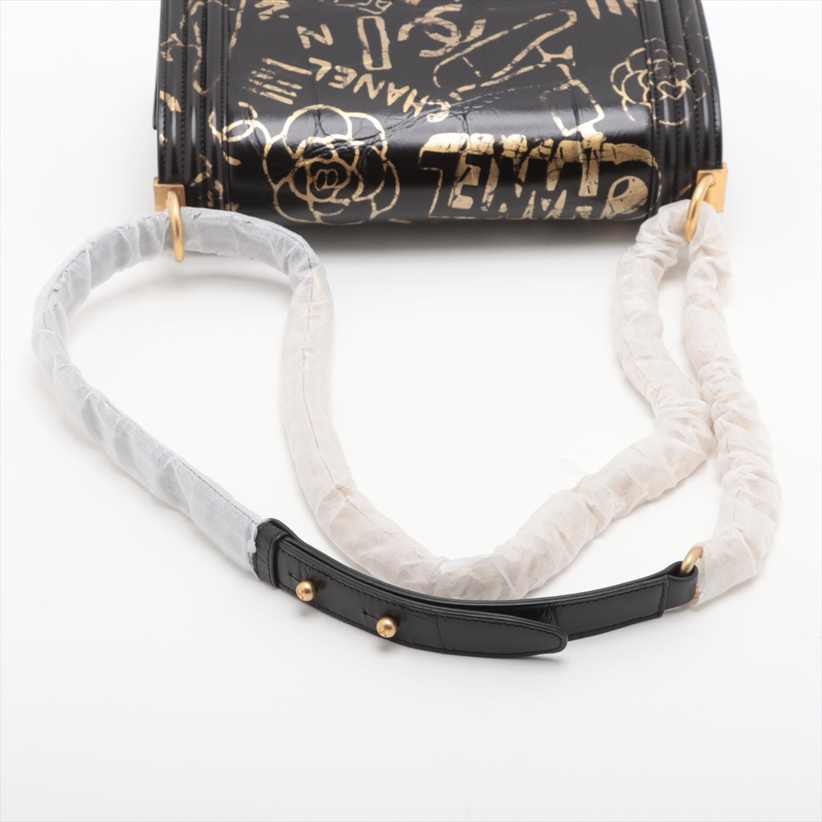 Chanel BOY CHANEL 25 Mock Croc Chain Shoulder Bag Black Gold Metal Fittings 28th