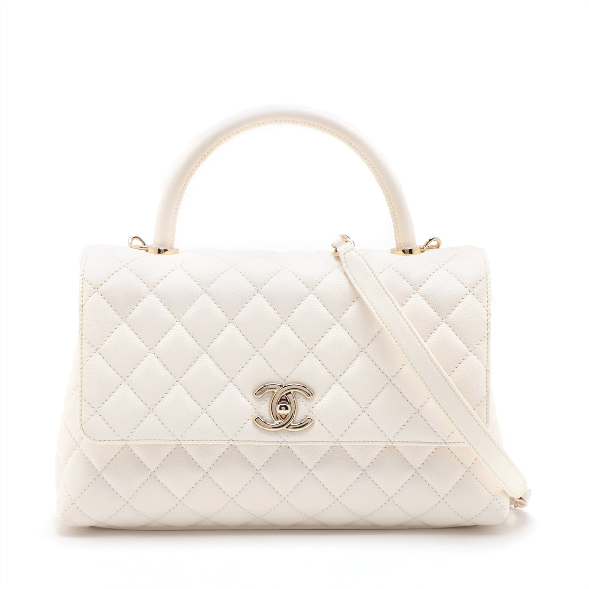 Chanel Coco handle 29 S Caviar Skin 2 Way Shoulder Bag White Gold Metal Fittings A92991