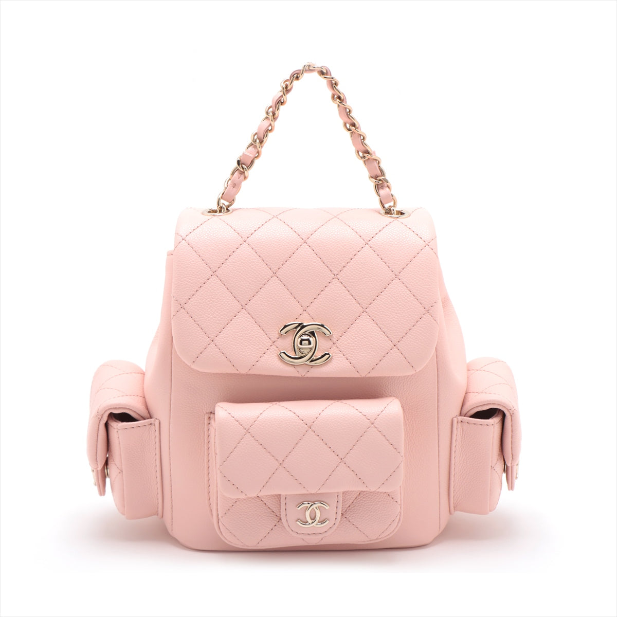 Chanel Matelasse Caviar Skin Chain Backpack Pink Gold Metal Fittings