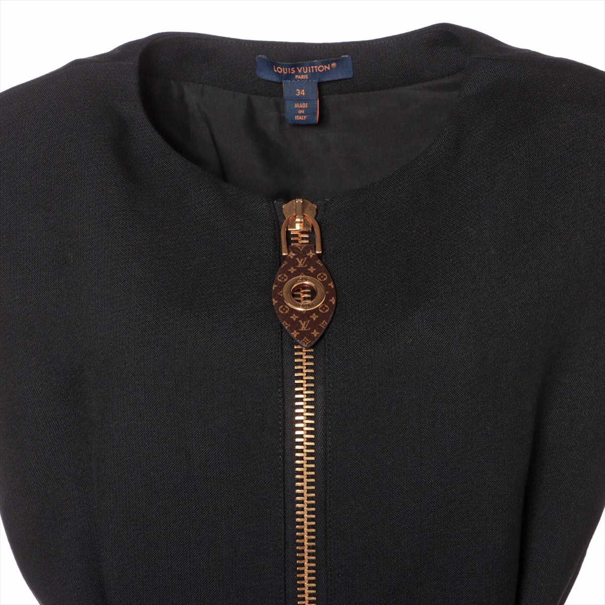 Louis Vuitton 23AW Wool & silk Sleeveless Dress 34 Ladies' Black  1ABQRA RW232W Monogram XXL detail cap sleeve dress