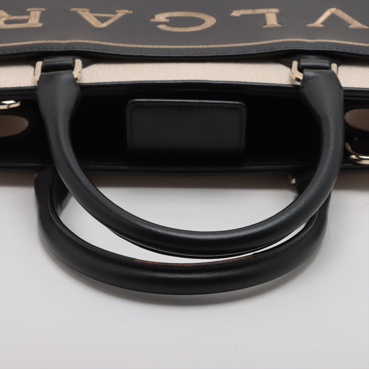 Bvlgari Logo Small Canvas & Leather 2 Way Handbag Black x Beige Strengthens perfume odor