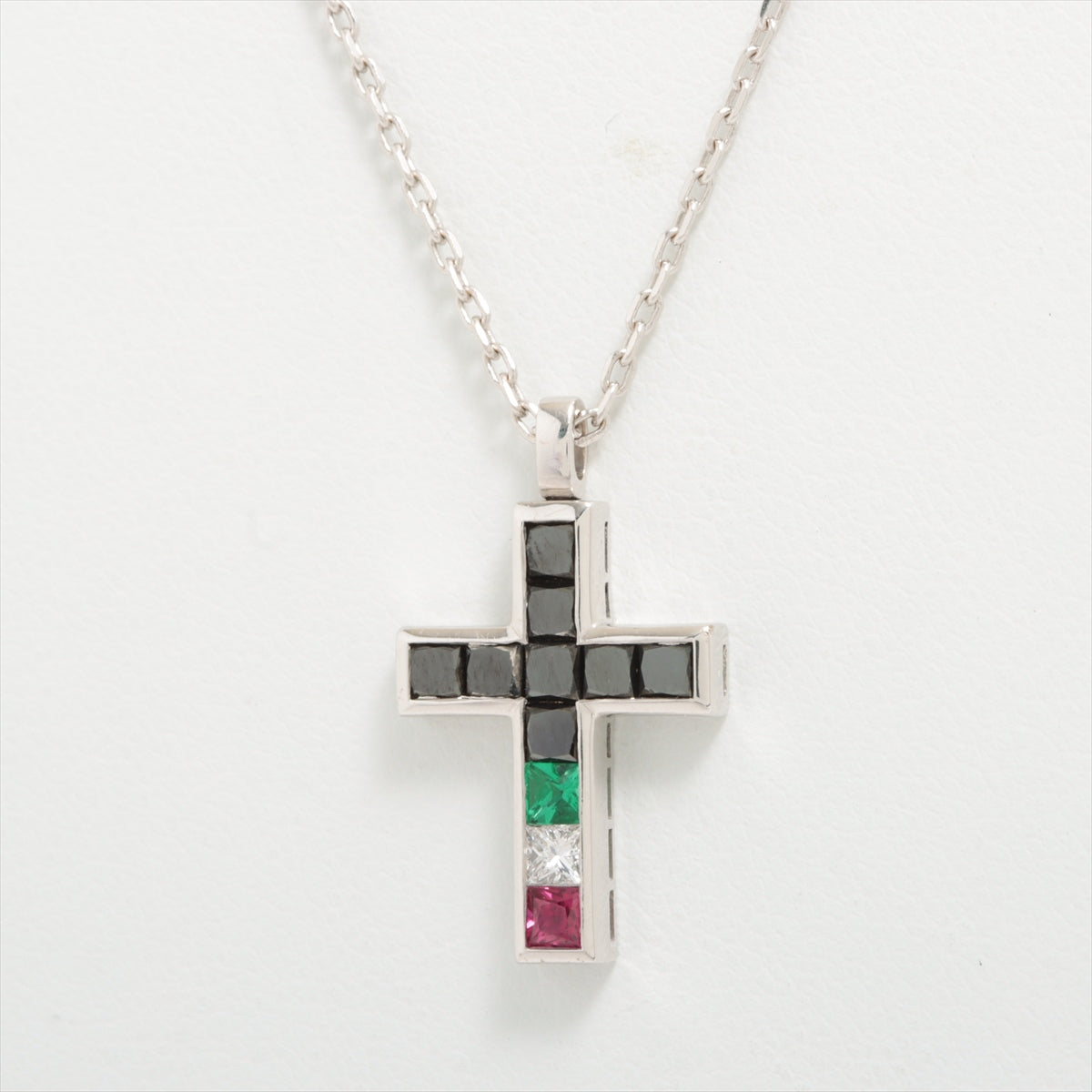 Damiani Cross Diamond Colored stone Necklace 750(WG) 6.2g