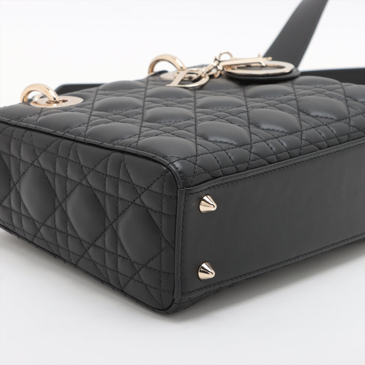 Christian Dior My Lady Dior Cannage Leather 2 Way Handbag Black With charms