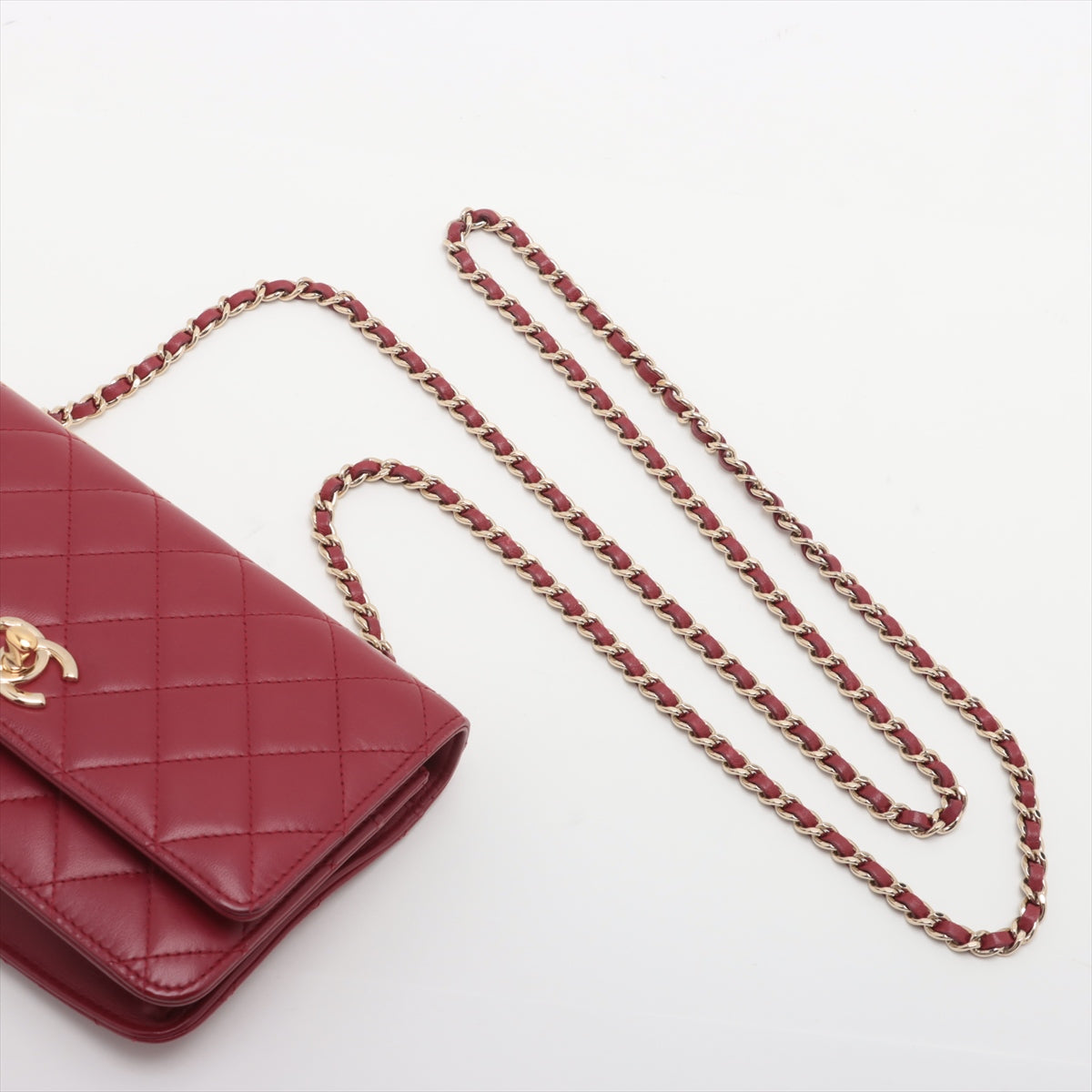Chanel Matelasse Lambskin Chain Wallet Red Gold Metal Fittings 24XXXXXX
