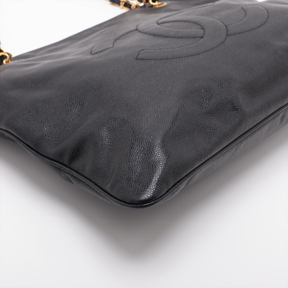 Chanel Coco Mark Caviar Skin Chain Tote Bag Black Gold Metal Fittings 3XXXXXX