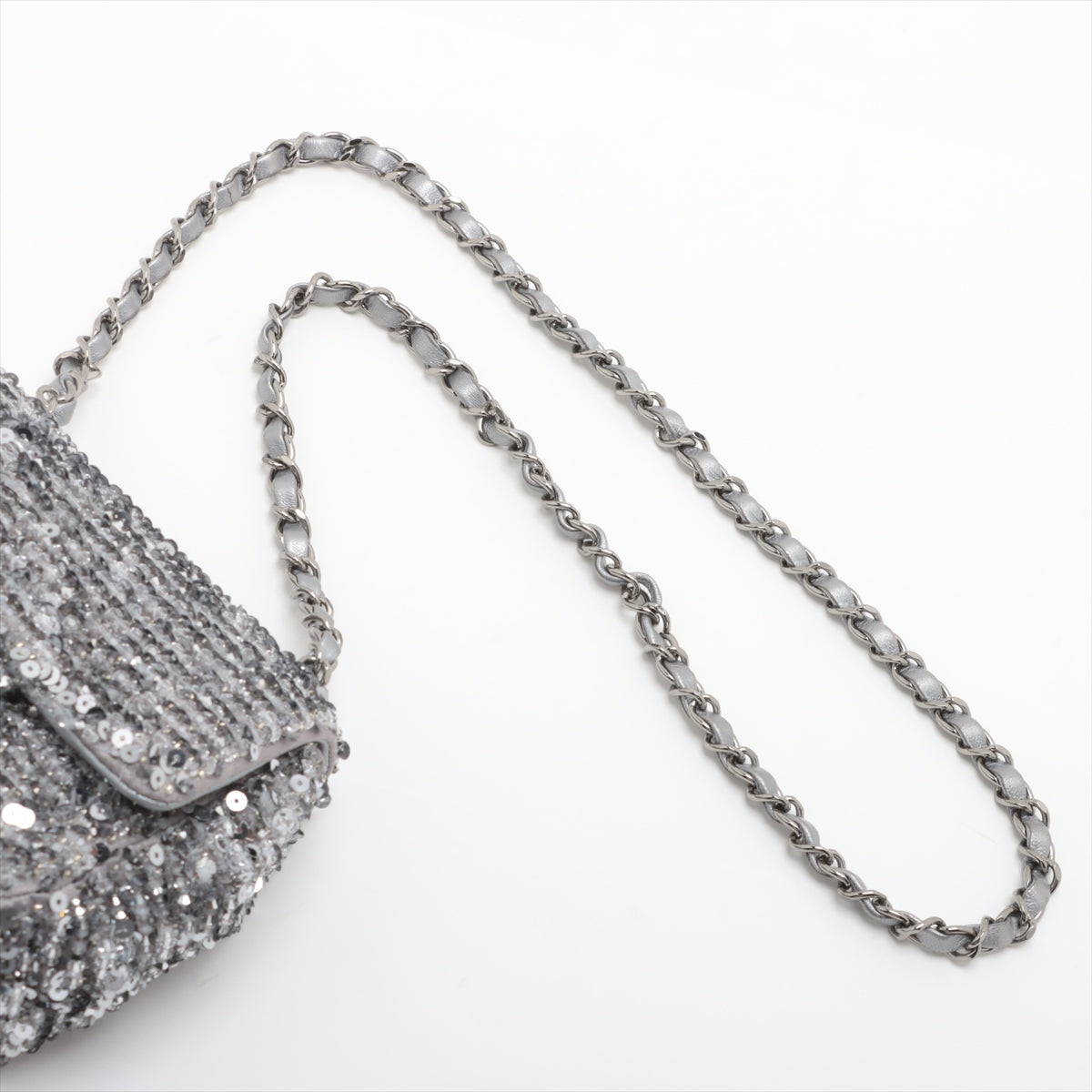 Chanel Coco Mark Sequins x beads x leather Single Flap Single Chain Bag Silver Silver Metal Fittings There is a bead removal AS4269