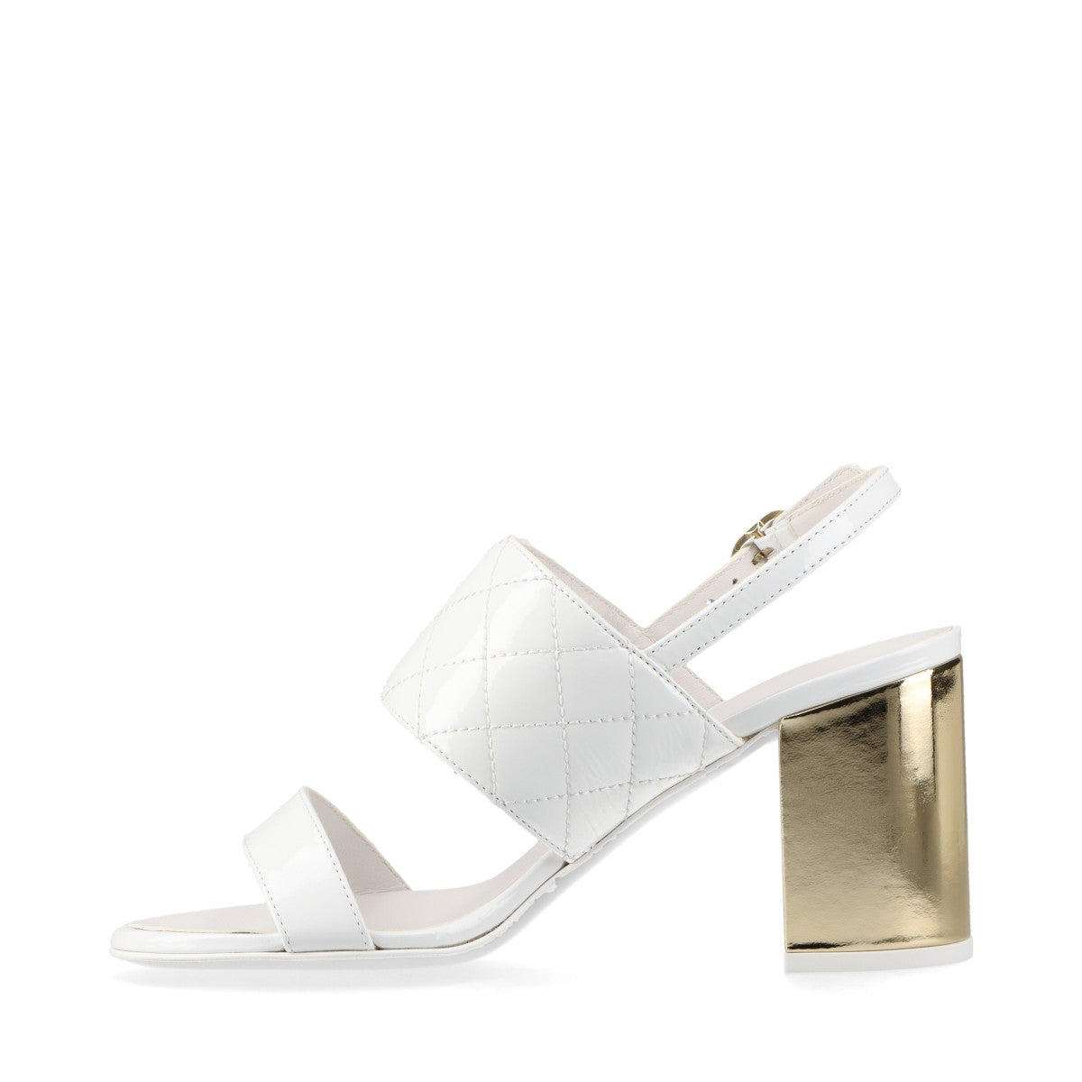 Chanel Coco Mark 23P Patent Leather Sandals 35C Ladies' White x gold G39730 Matelasse Strap Box There is a storage bag