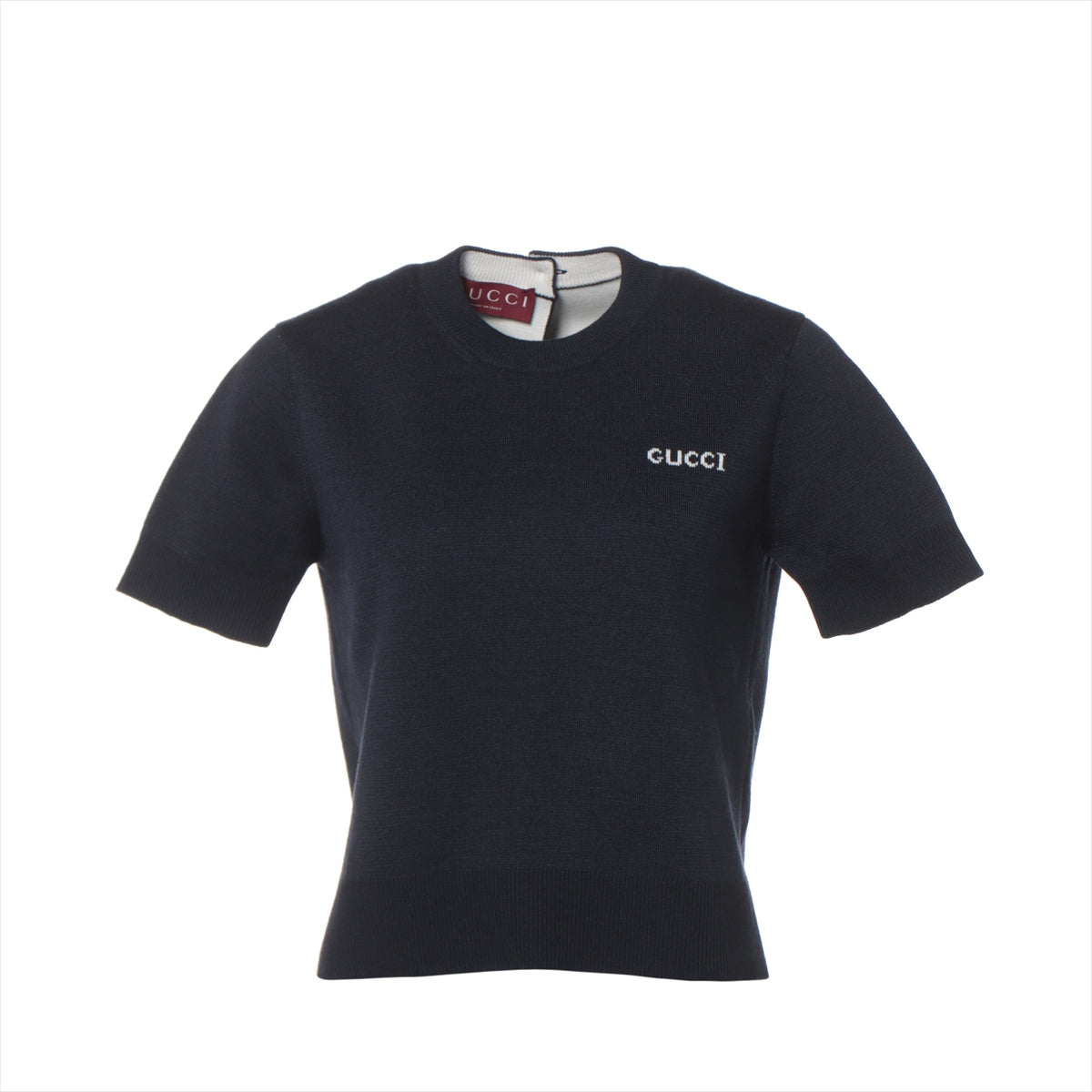 Gucci 24SS Cotton & Wool Short Sleeve Knitwear XS Ladies' Navy Blue  Gucci intarsia wool top buttons closures 792130