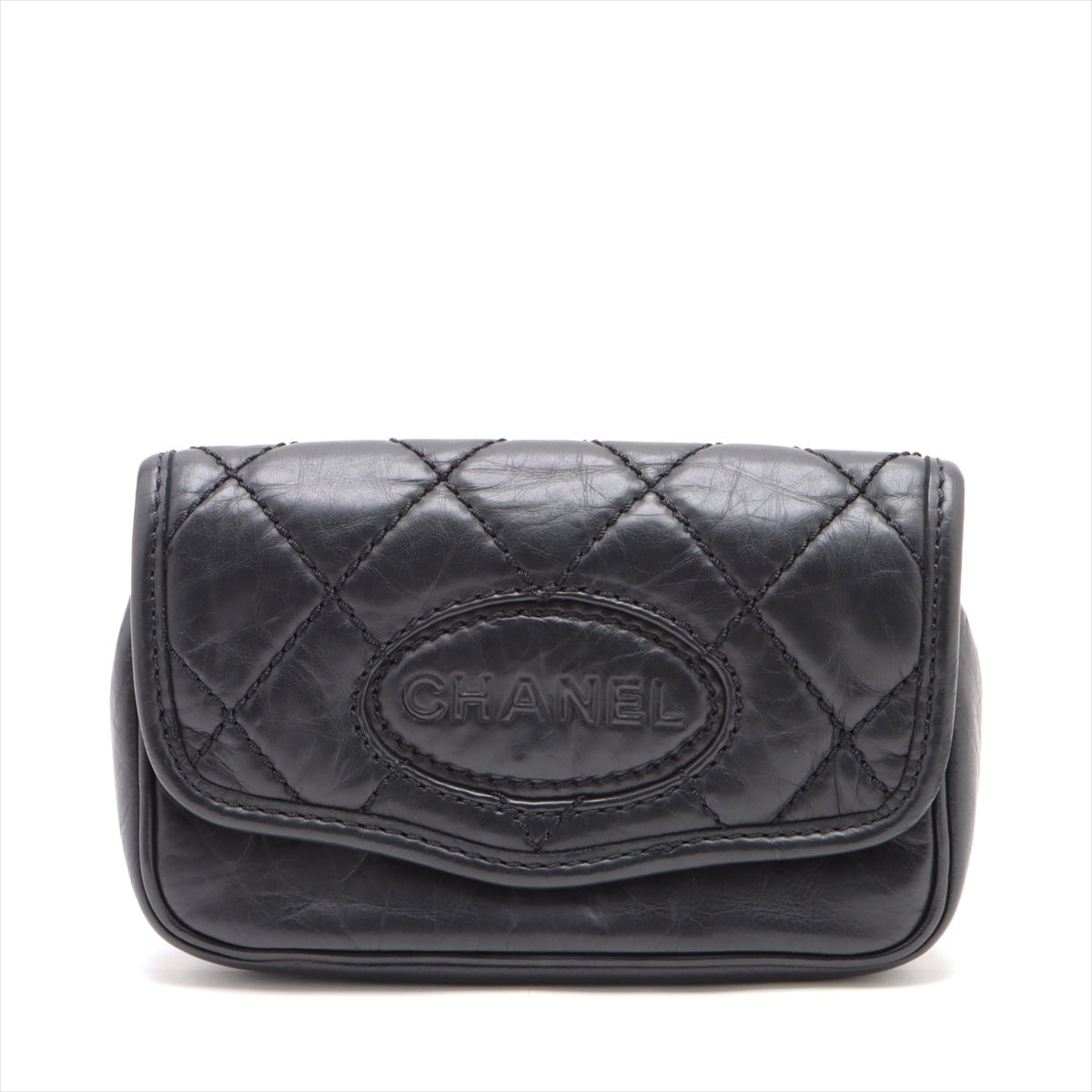 Chanel Logo Vintage calf Waist Bag Black Silver Metal Fittings 10XXXXXX
