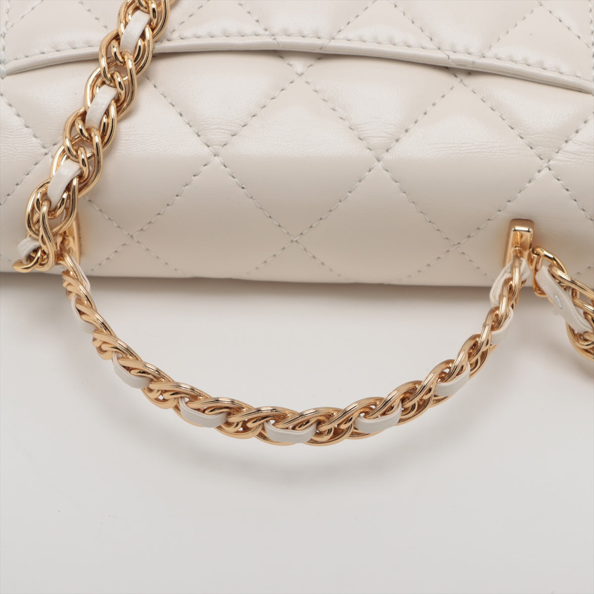 Chanel Matelasse Lambskin 2 Way Shoulder Bag Top Handle Beige Gold Metal Fittings