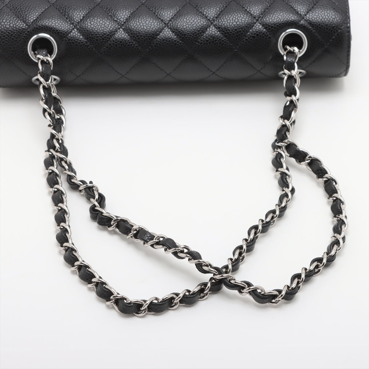 Chanel Matelasse 25 Caviar Skin Double Flap Double Chain Bag Black Silver Metal Fittings 22XXXXXX