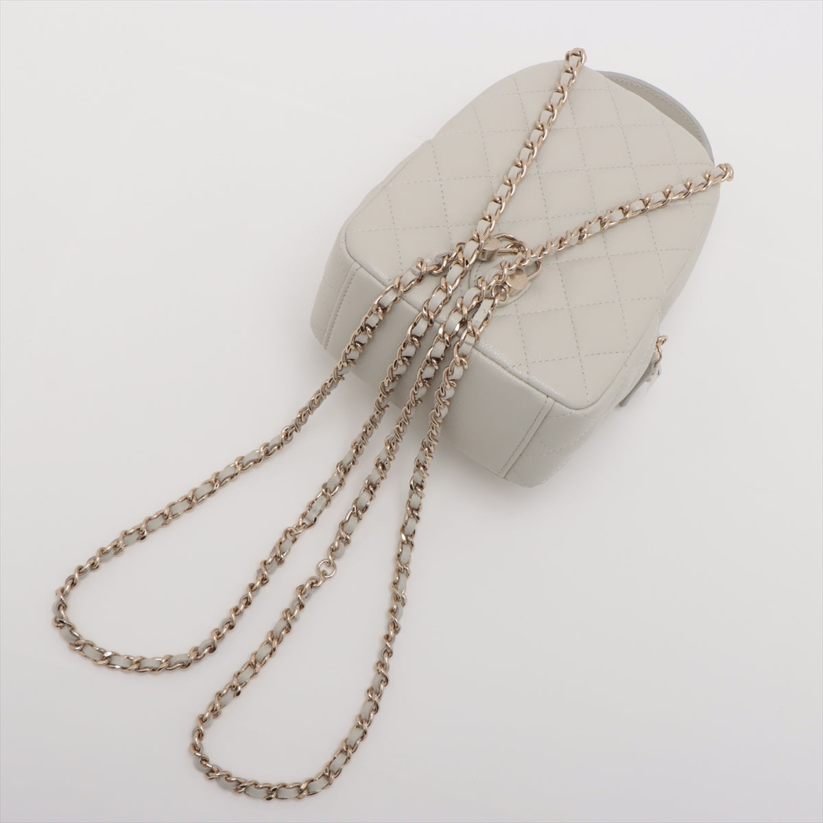 Chanel Matelasse Caviar Skin Chain Backpack Grey Gold Metal Fittings