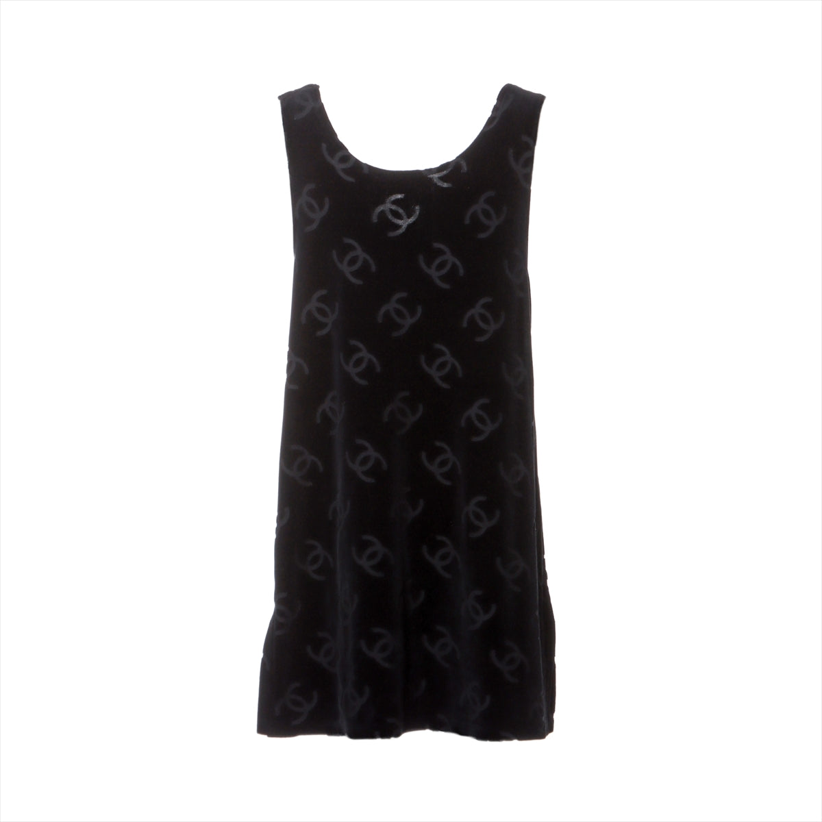Chanel 96P Cotton Sleeveless Dress 38 Ladies' Black  P06802V04730 Velour Coco Mark
