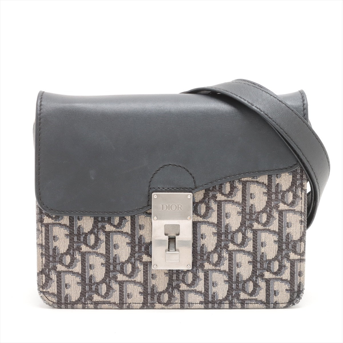 Christian Dior Oblique Saddle Canvas & Leather 2 Way Shoulder Bag Black
